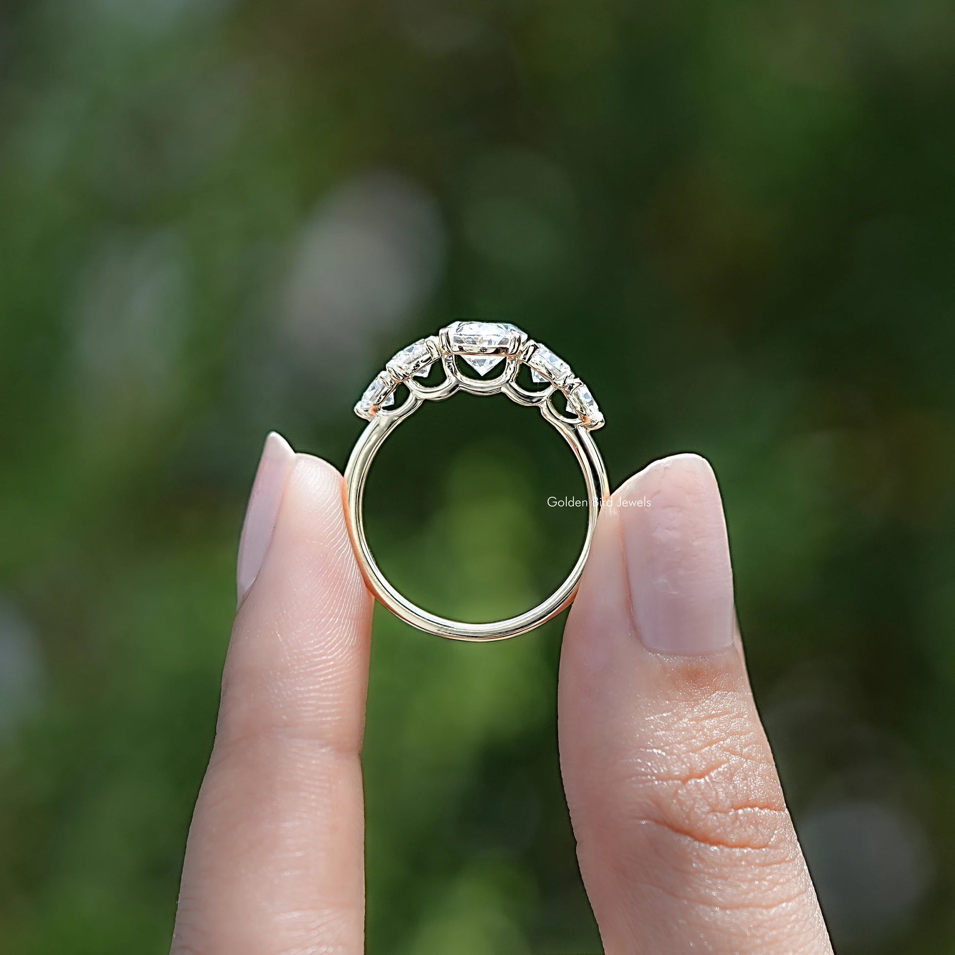 Back view of Oval Cut Lab Diamond Five Stone Ring