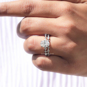 Detailed View Of Oval Cut Moissanite Bridal Ring Set In White Gold