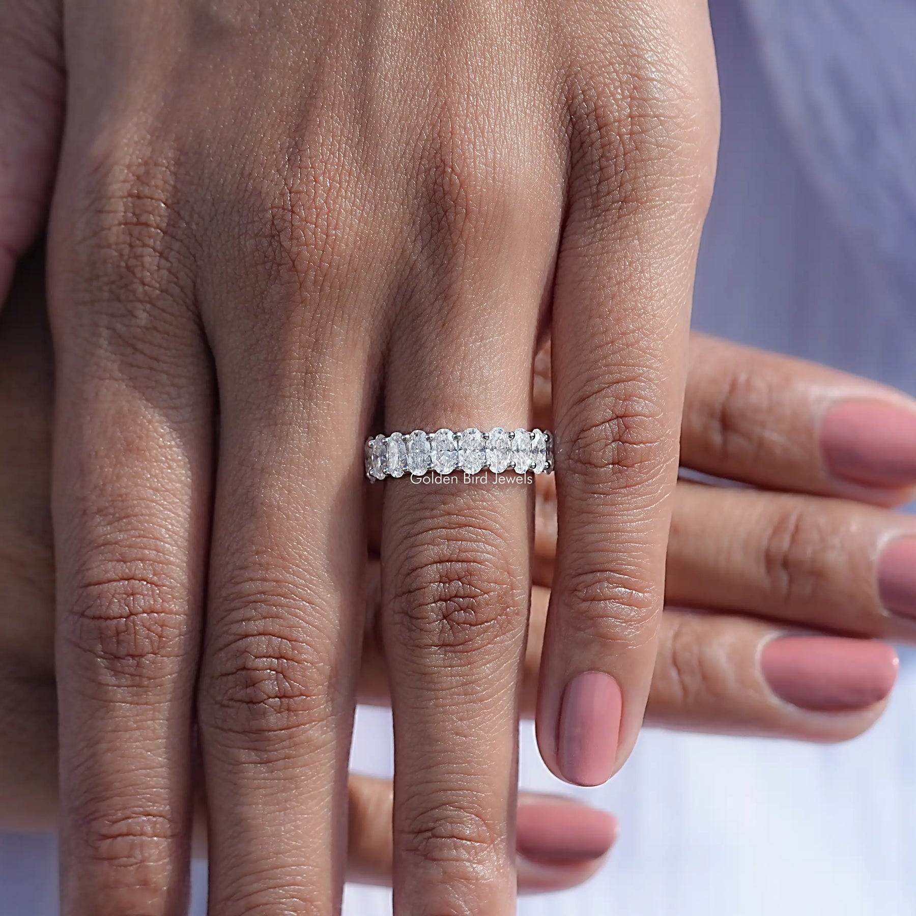 Oval Shaped Moissanite Half Eternity Band