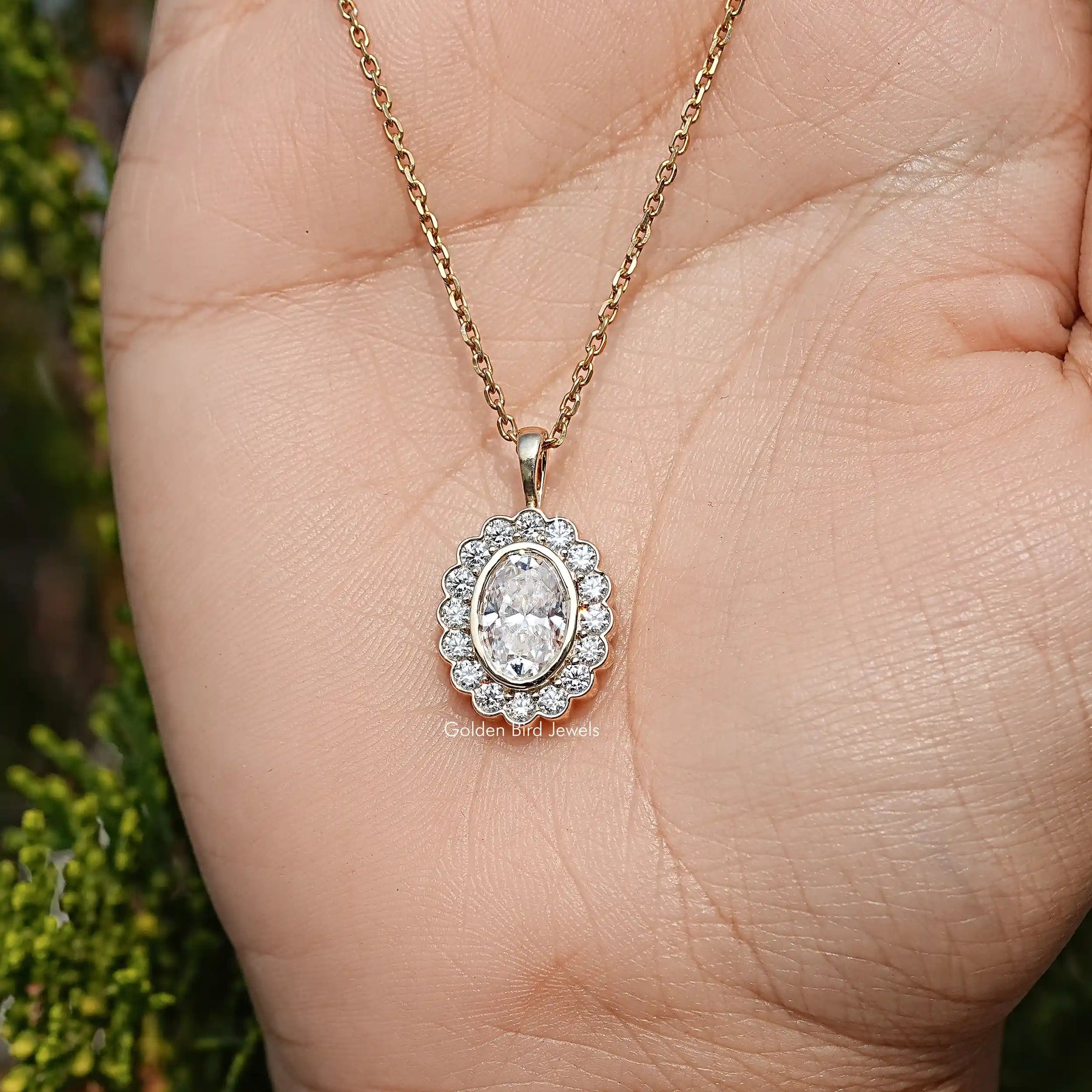 Oval Shaped Moissanite Halo Pendant