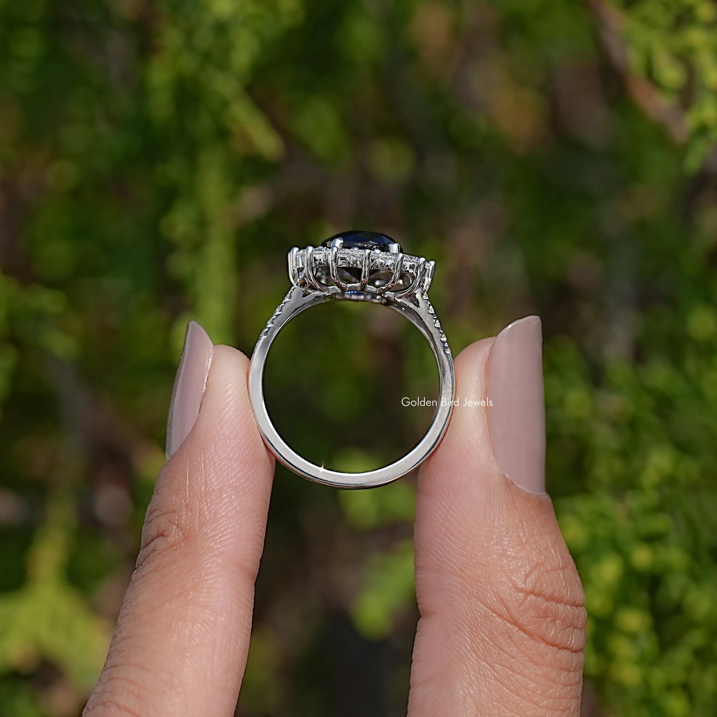 Split Shank Oval Sapphire Gemstone Halo Ring