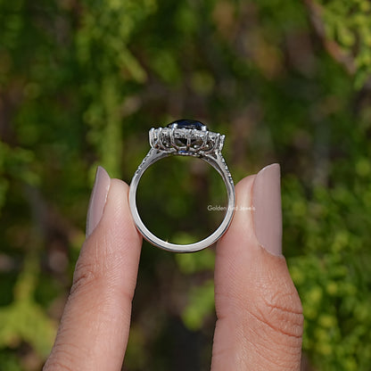 Split Shank Oval Sapphire Gemstone Halo Ring