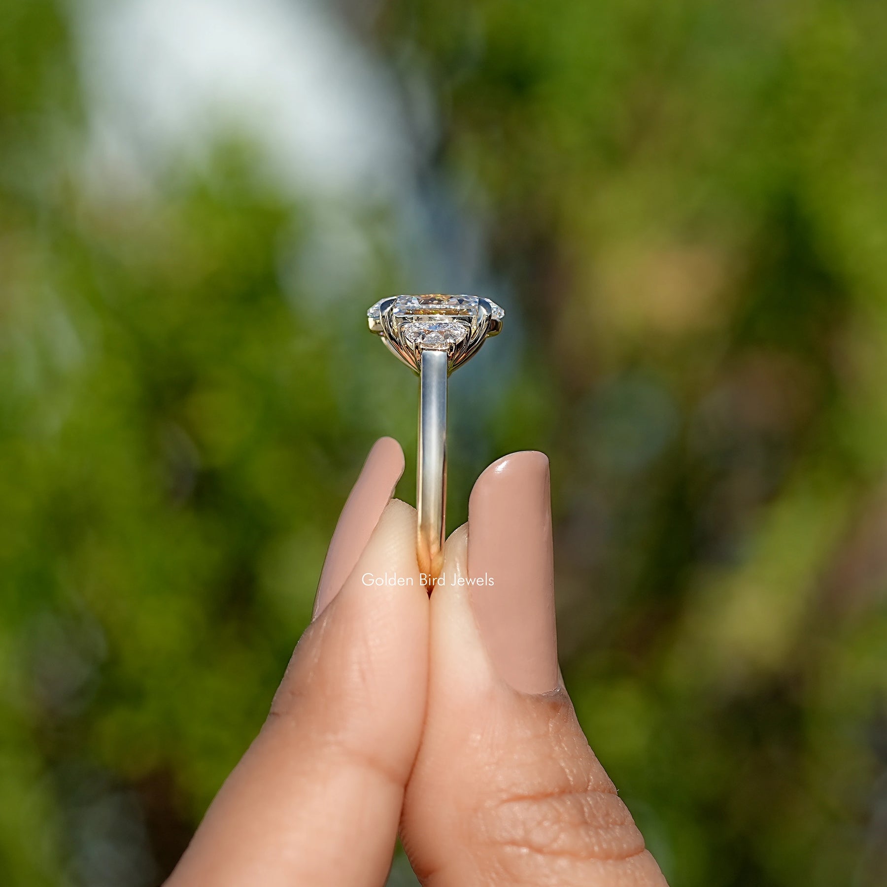 Oval Lab Diamond Three Stone Engagement Ring