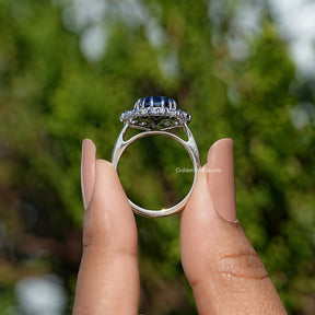 Black Oval Shape Moissanite Halo Engagement Ring