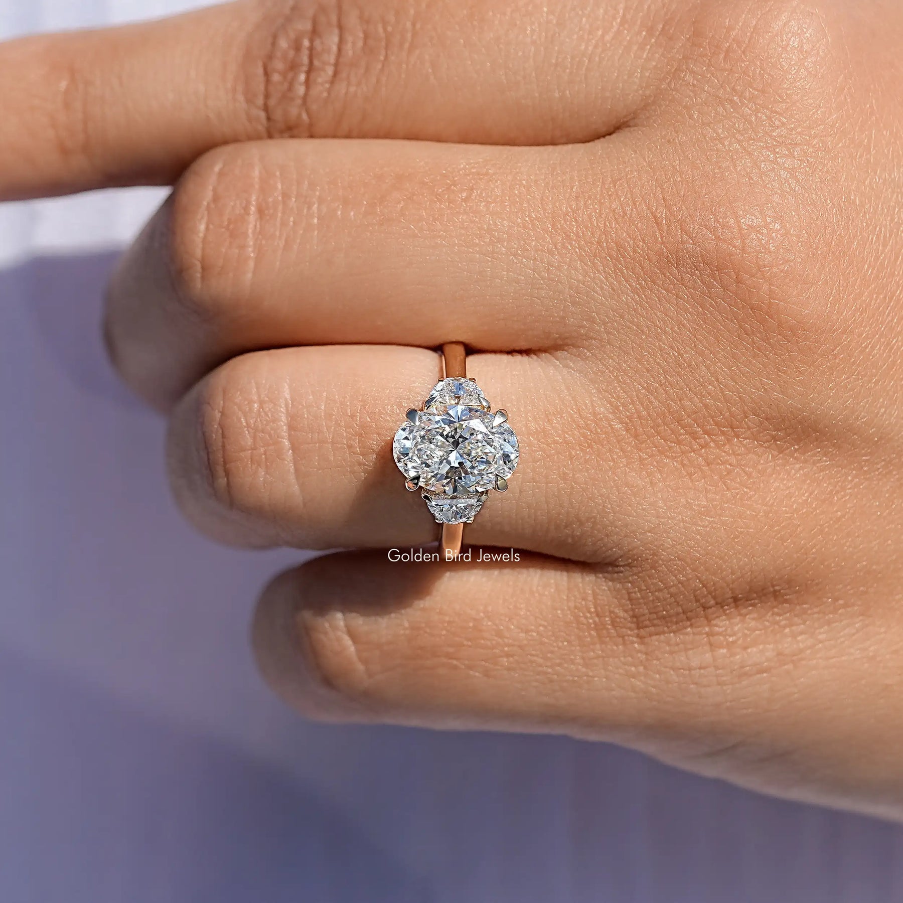 Oval Lab Diamond Three Stone Engagement Ring