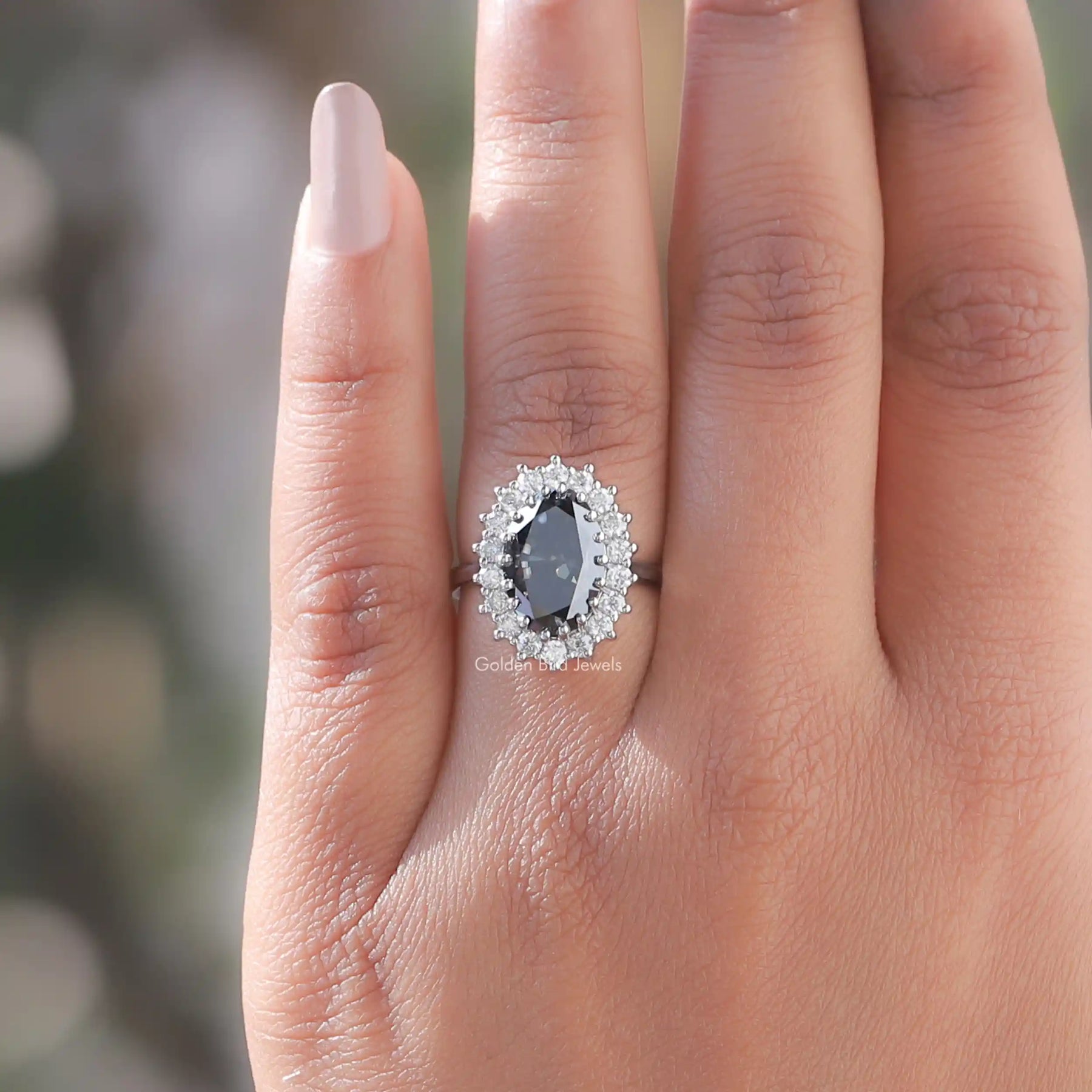 Oval Shaped Moissanite Halo Engagement Ring