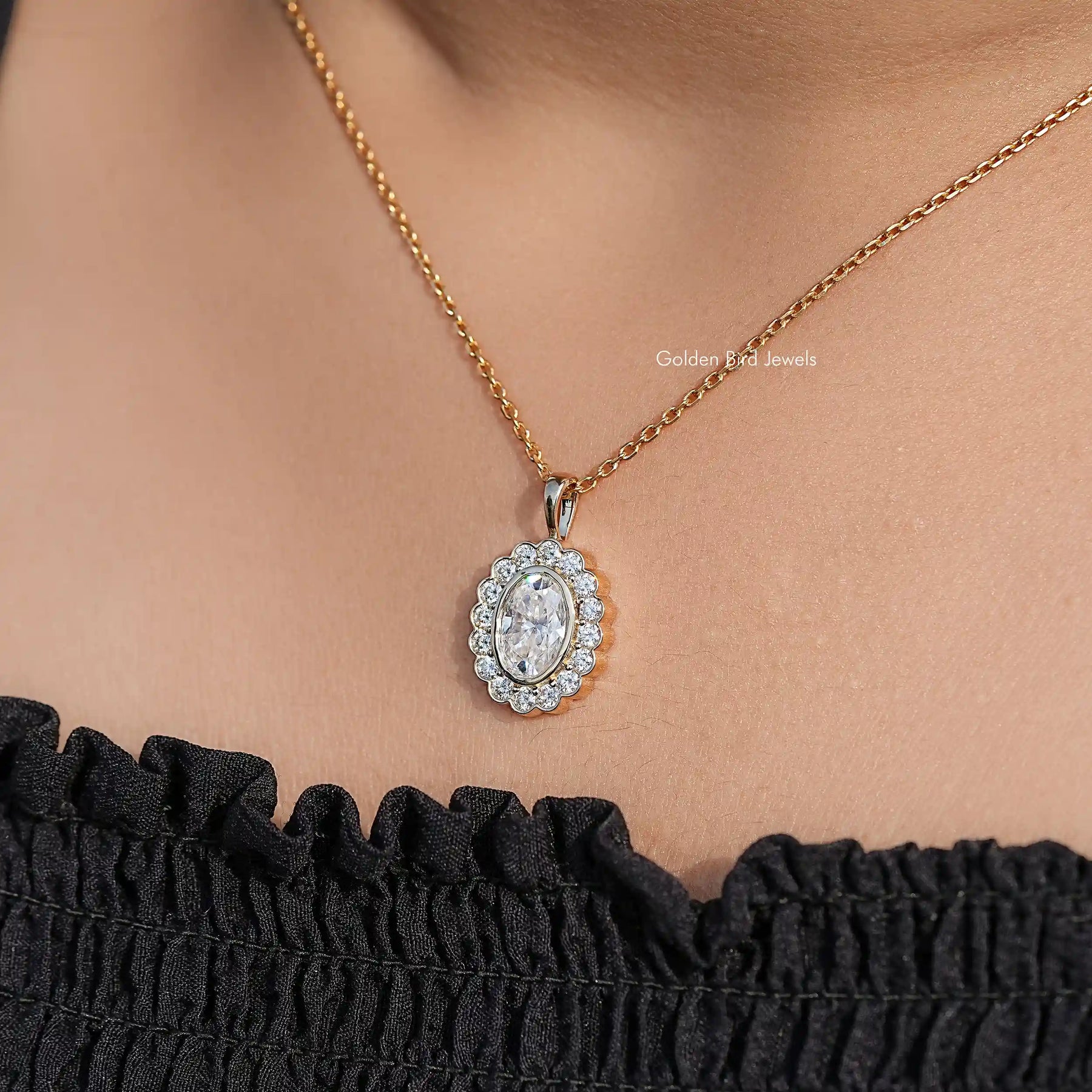 Oval Shaped Moissanite Halo Pendant