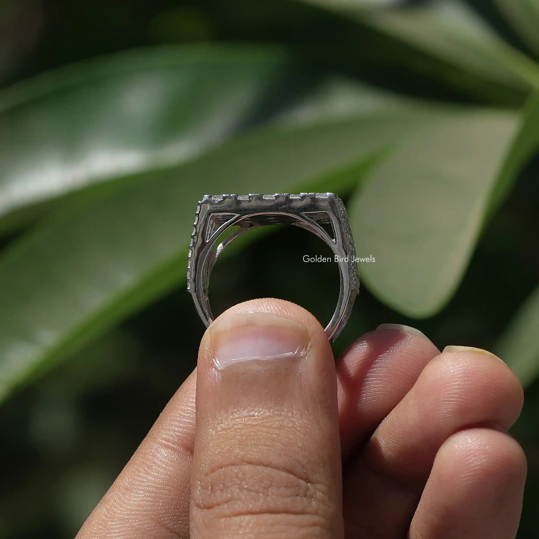 Back View of Round Diamond Men's Ring In two fingers