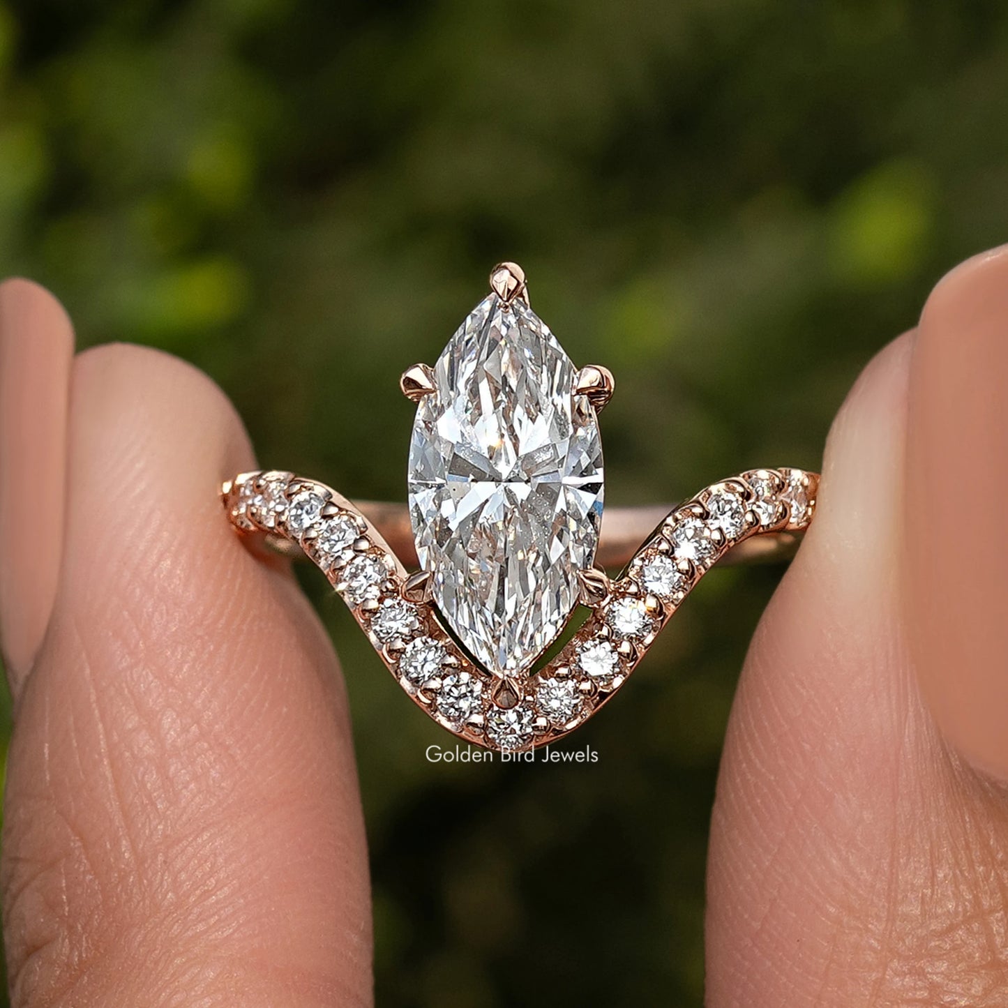 Marquise Cut Lab Grown Curved Accent  Ring