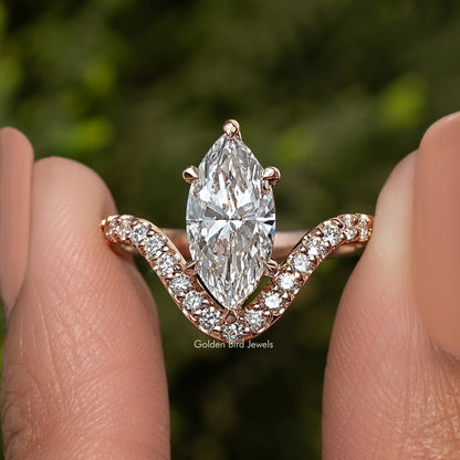 Marquise Cut Lab Grown Curved Accent  Ring