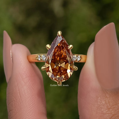 Old Mine Cut Pear Champagne Accent Set Engagement Ring