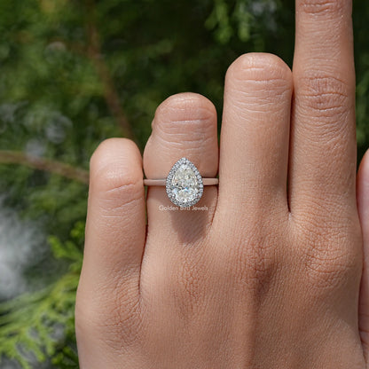 Pear Cut Moissanite Diamond Halo Engagement Ring