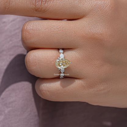 Yellow Pear Cut Moissanite Gemstone Engagement Ring
