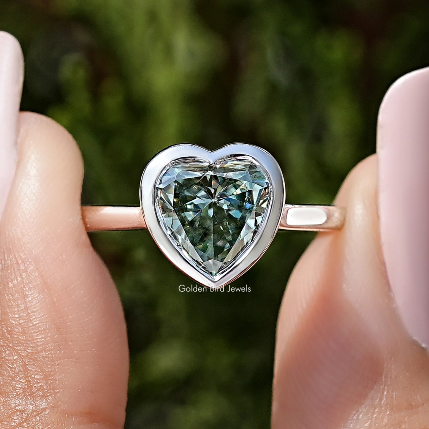 Heart Shape Moissanite Diamond Bezel Promise Ring