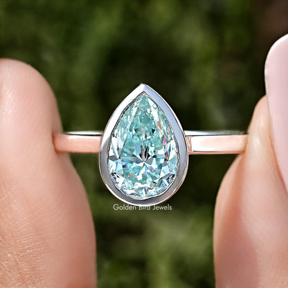 Old Mine Pear Cut Moissanite Diamond Bezel Set Ring