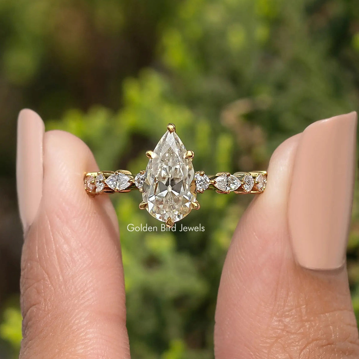 Pear Cut Moissanite Accent Engagement Ring