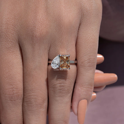 Pear Radiant Fancy Colored Moissanite Toi Et Moi Ring