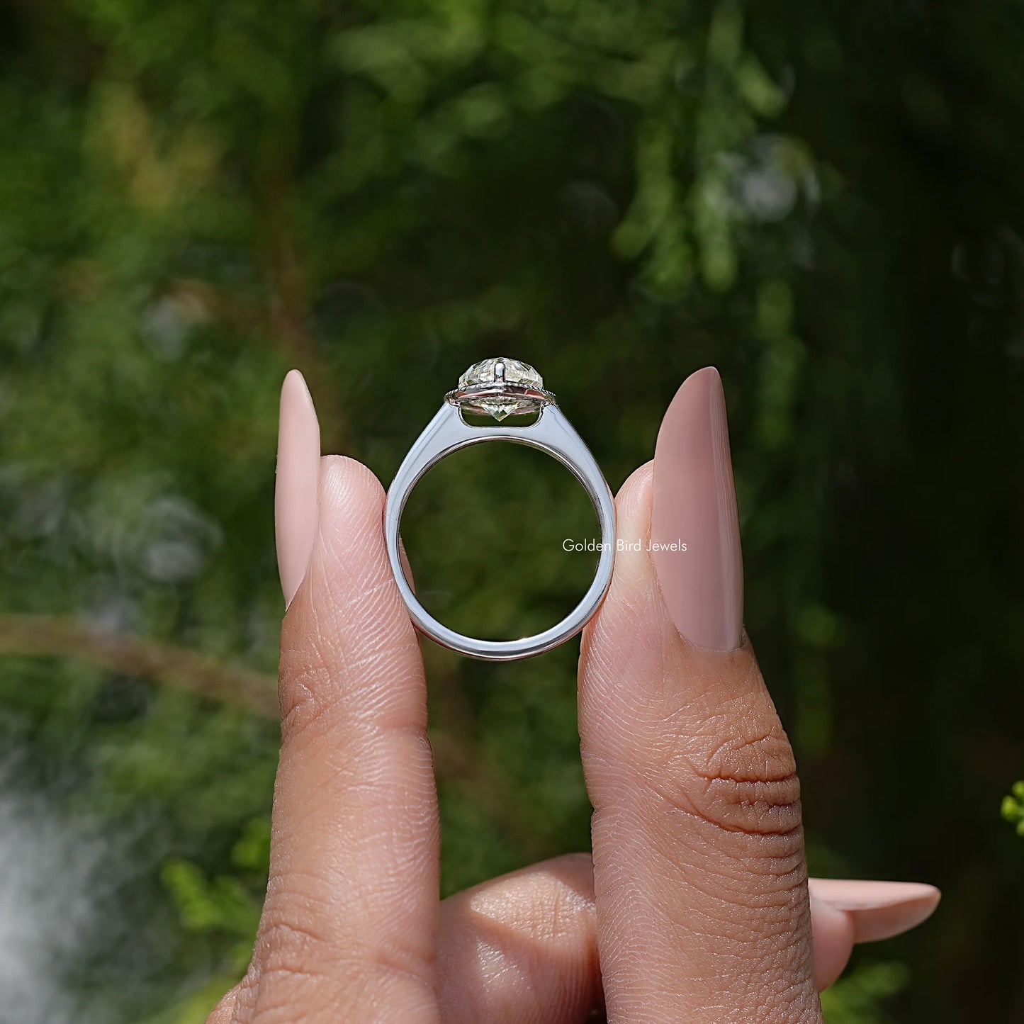 Pear Cut Moissanite Diamond Halo Engagement Ring