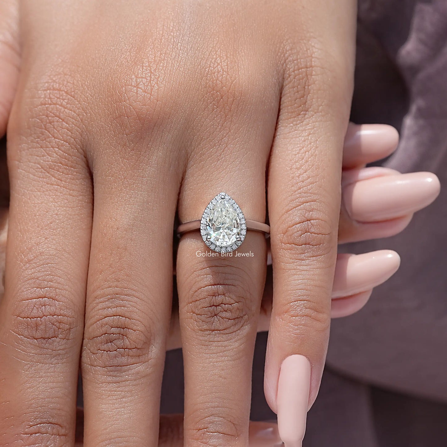 Pear Cut Moissanite Diamond Halo Engagement Ring