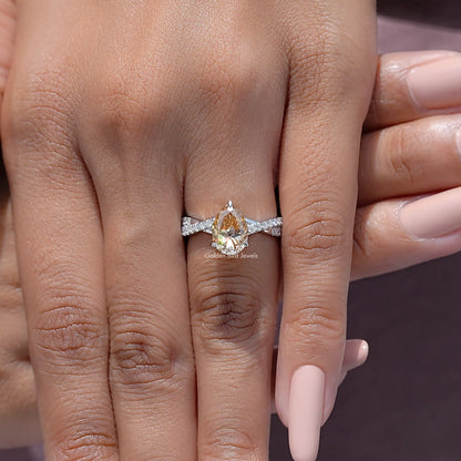Pear Moissanite Gemstone Twisted Shank Accent Ring