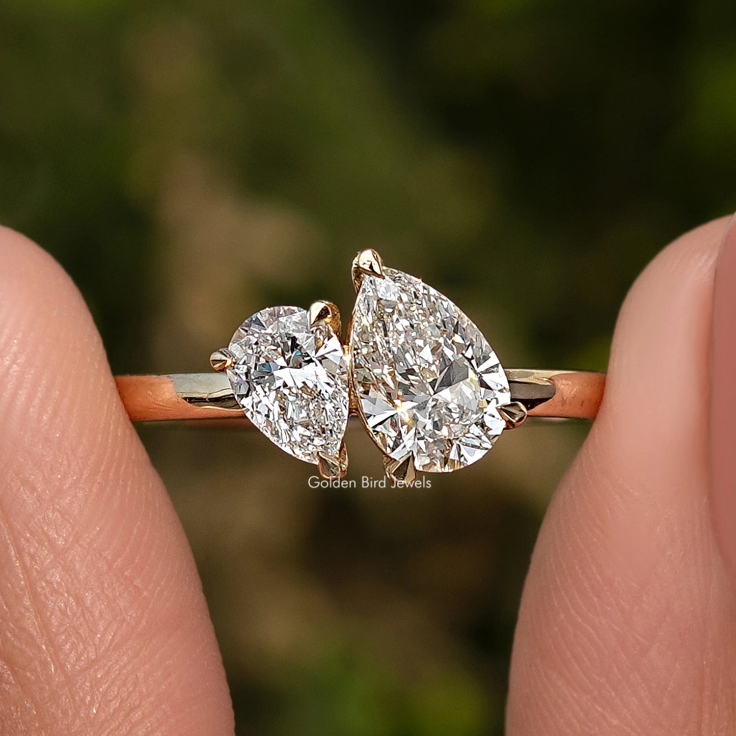 Pear Shaped Lab Diamond Two Stone Ring