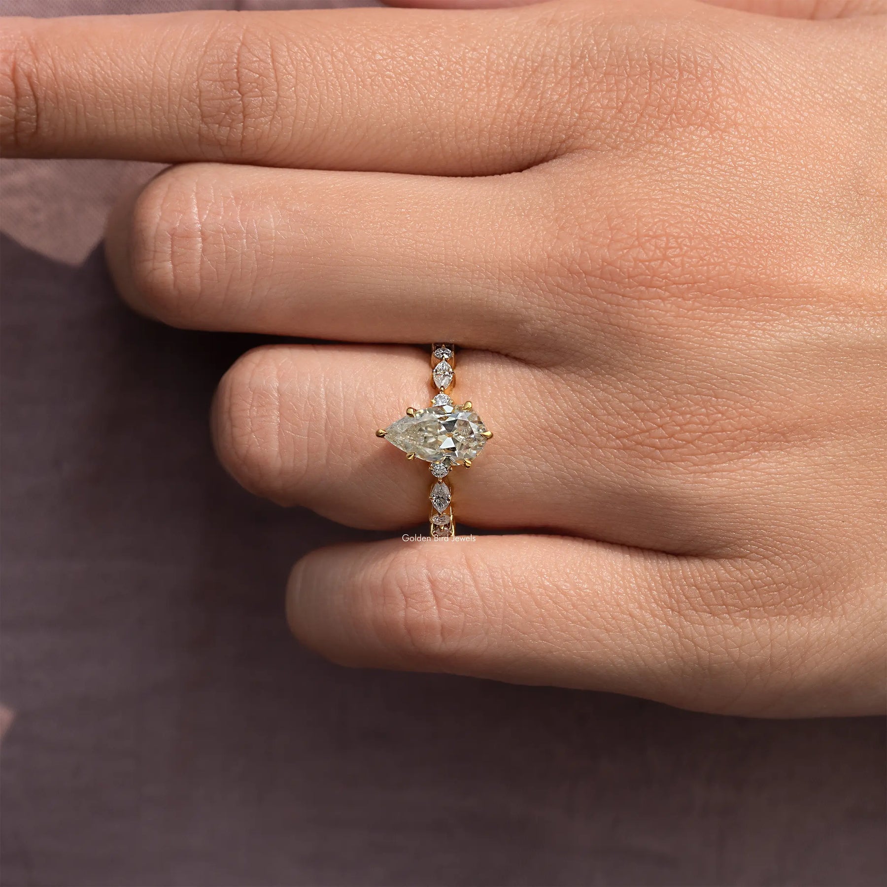 Pear Cut Moissanite Accent Engagement Ring