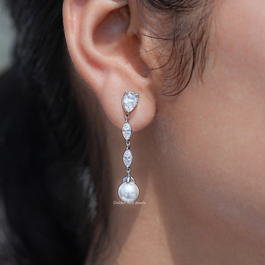Front And Back Side View Of Pear And Marquise Moissanite Drop Earrings
