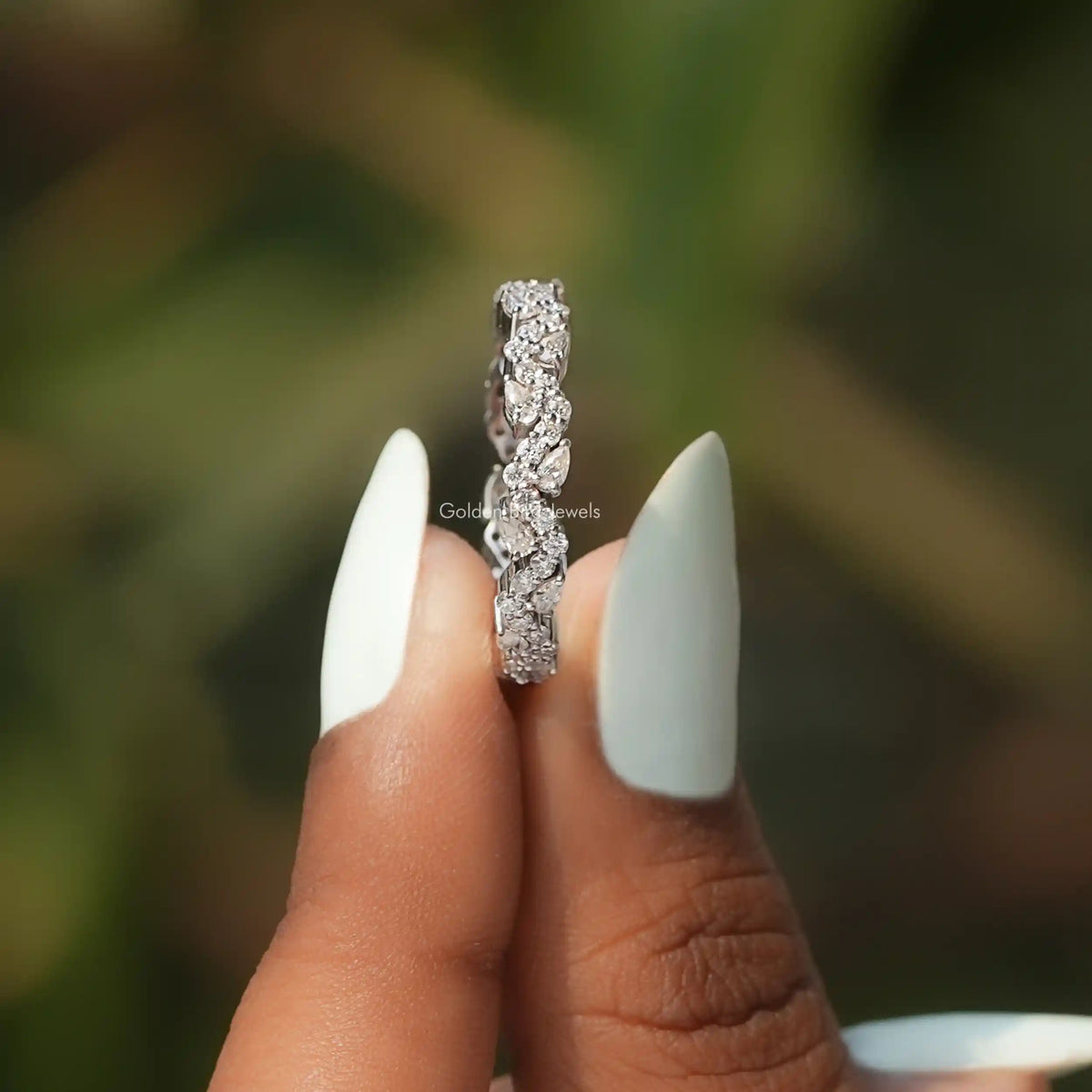 Side View of Pear Cut Lab Grown Diamond Full Eternity Band