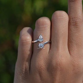 Pear And Round Open Cuff Lab Diamond Ring