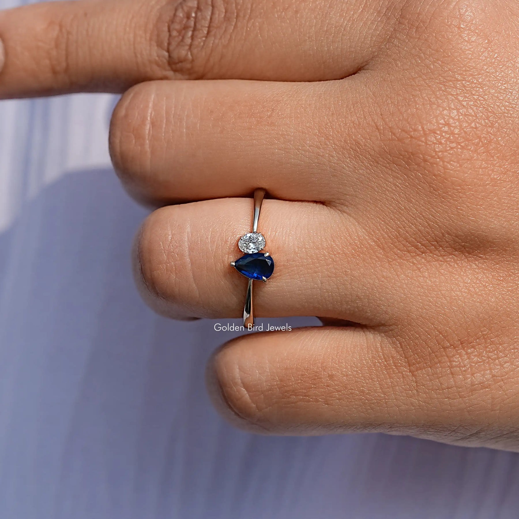 Pear Cut Blue Gemstone Toi Et Moi Ring