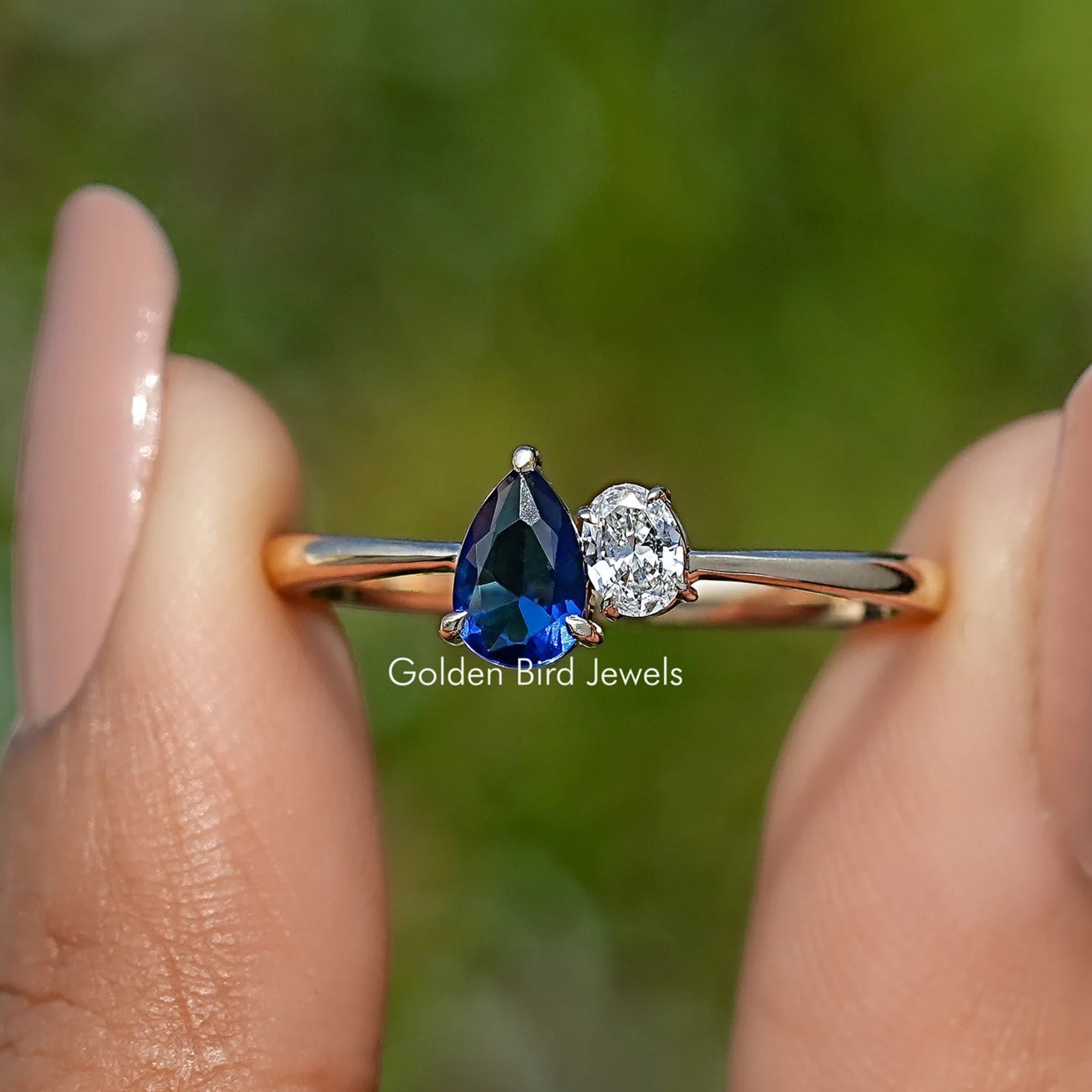 Pear Cut Blue Gemstone Toi Et Moi Ring