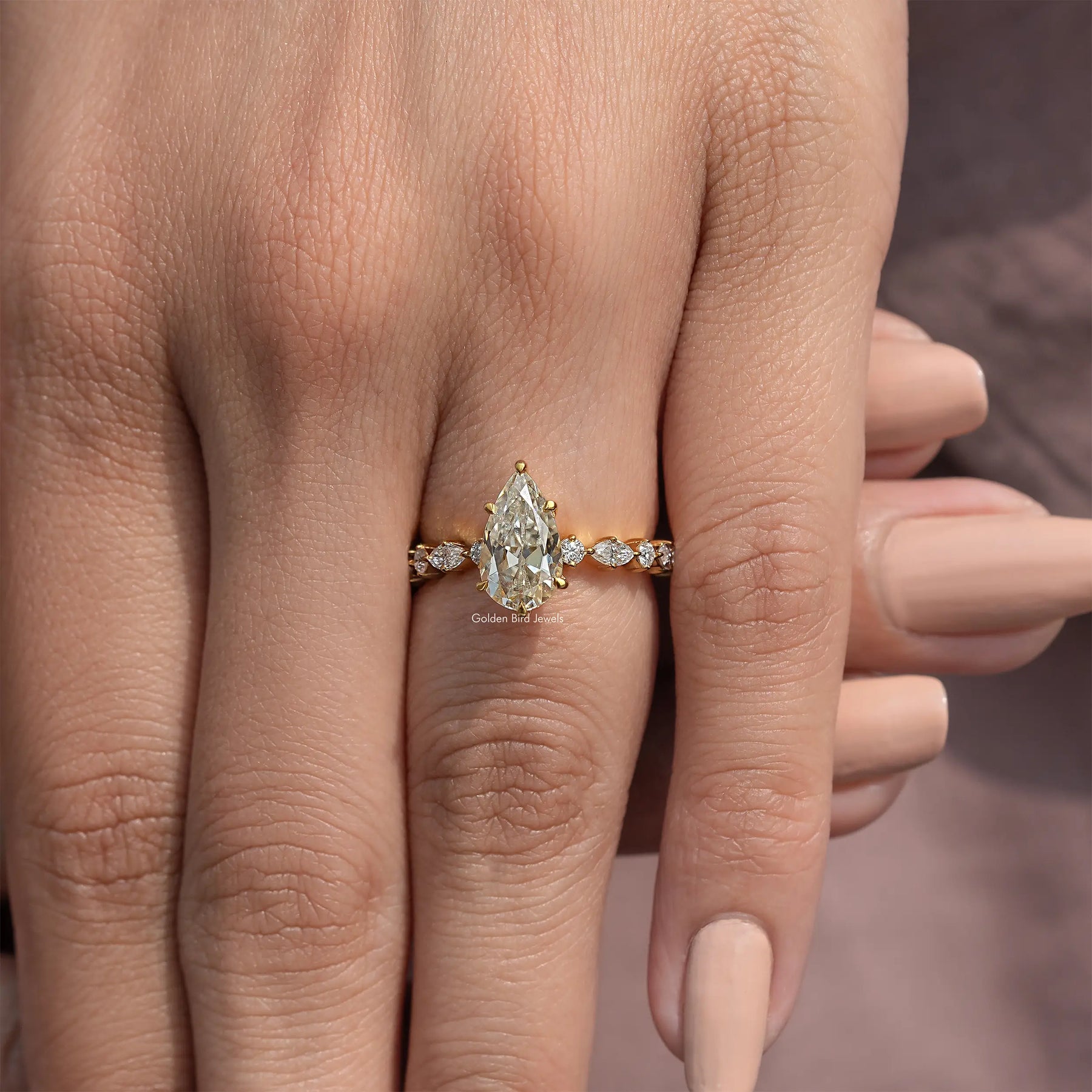 Pear Cut Moissanite Accent Engagement Ring