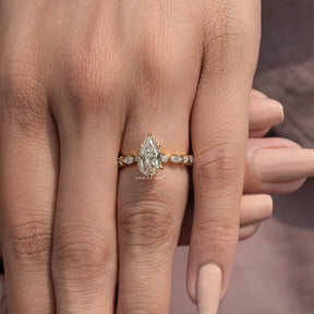 Pear Cut Moissanite Accent Engagement Ring