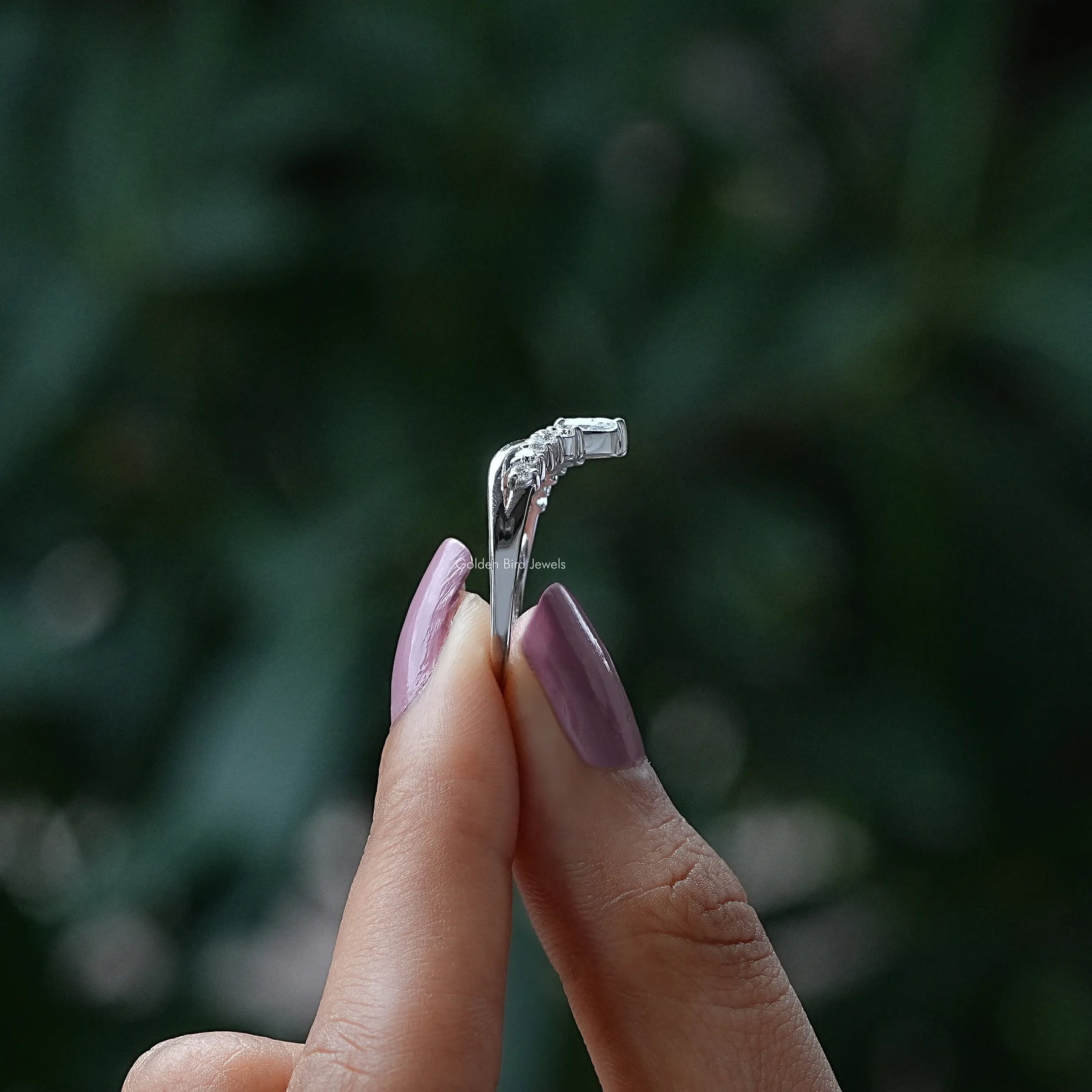 Pear Shaped Moissanite Chevron Wedding Band