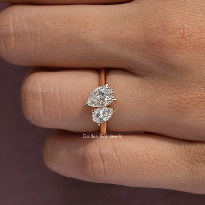 Close view of Lab Diamond Two Stone Ring 
