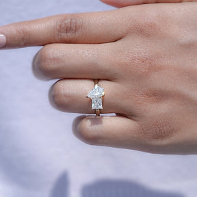 Pear and Princess Cut Moissanite Toi Et Moi Ring