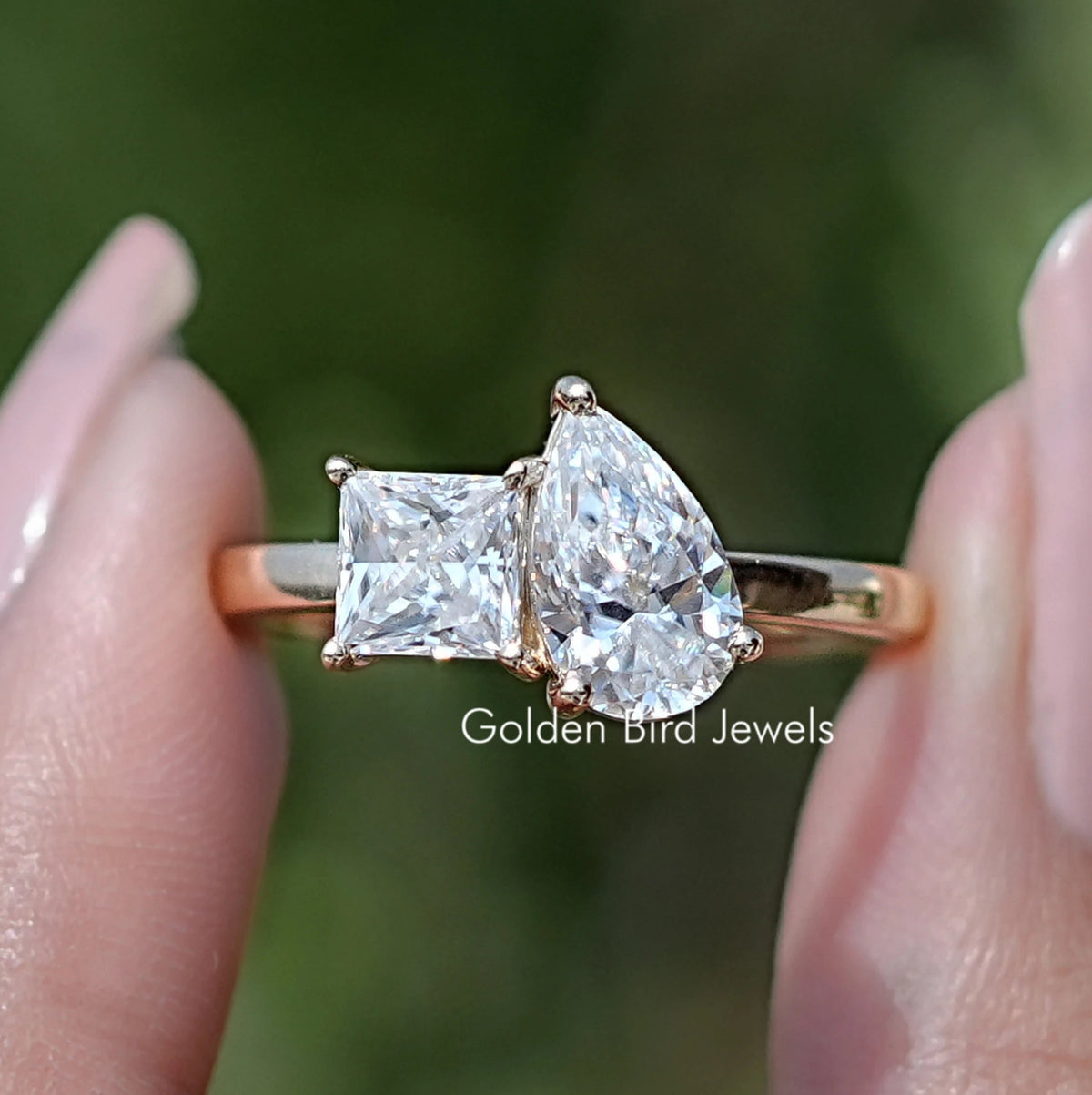 Pear and Princess Cut Moissanite Toi Et Moi Ring