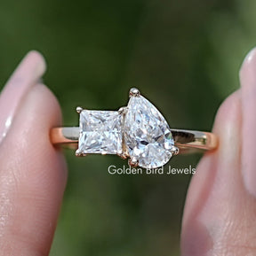 Pear and Princess Cut Moissanite Toi Et Moi Ring