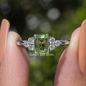 Peridot Green Emerald Gemstone Engagement Ring
