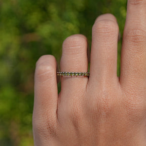 August Birthstone Peridot Green Round Eternity Band