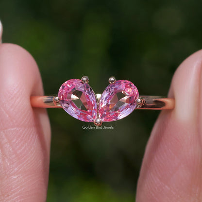 Pink Pear Shaped Lab Grown Gemstone Toi Et Moi Ring