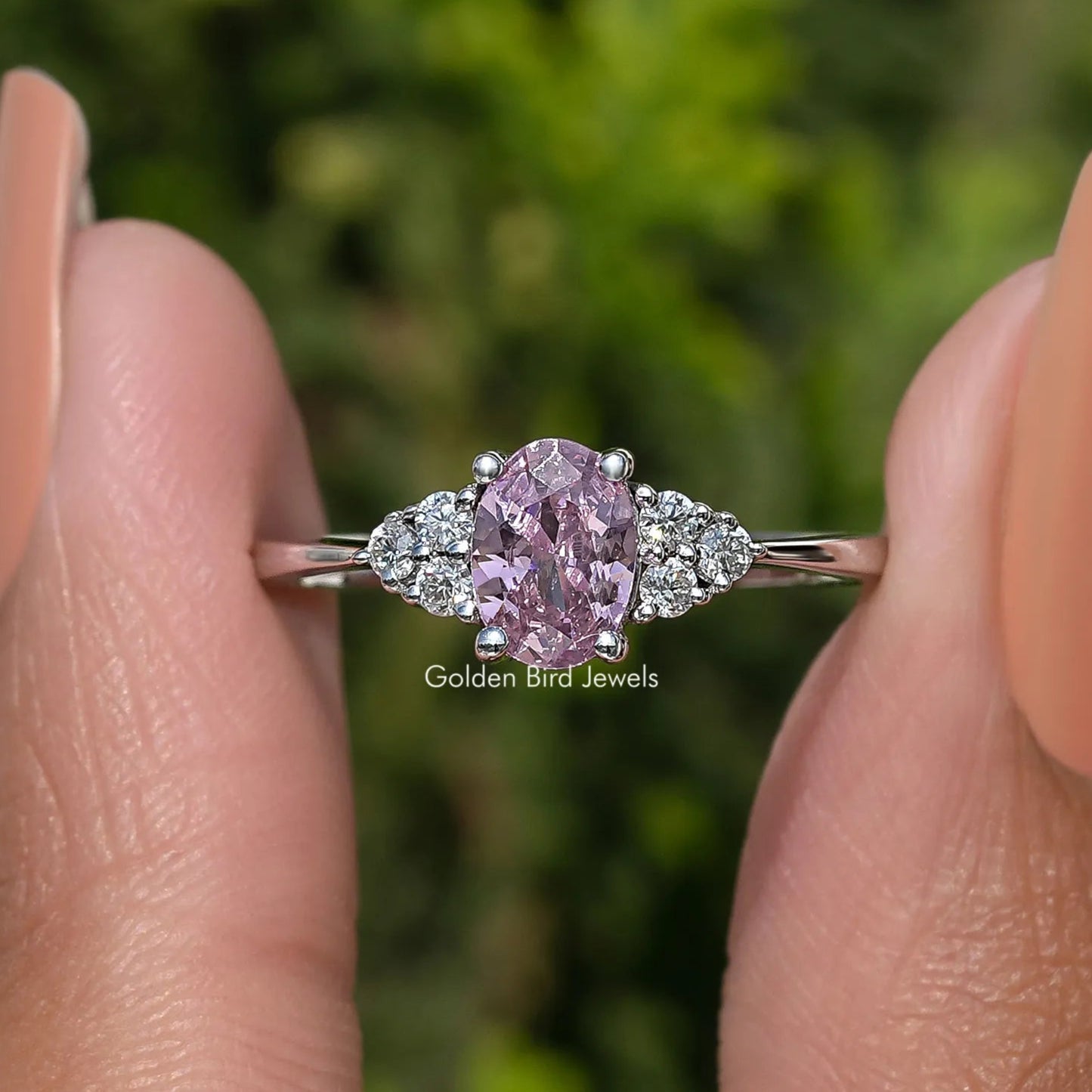 Pink Tourmaline Oval Gemstone Accent Stone Ring