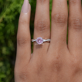 Detailed View of Round Cut Gemstone Accent Ring In White Gold