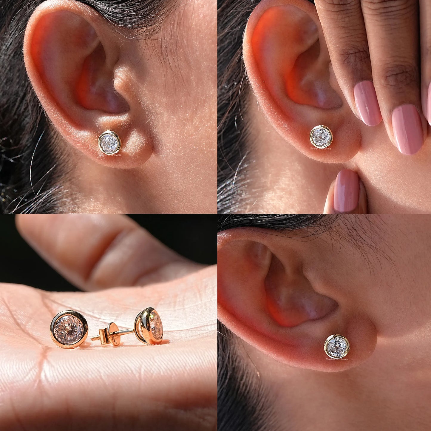 4 pics in different types of stud  earrings 