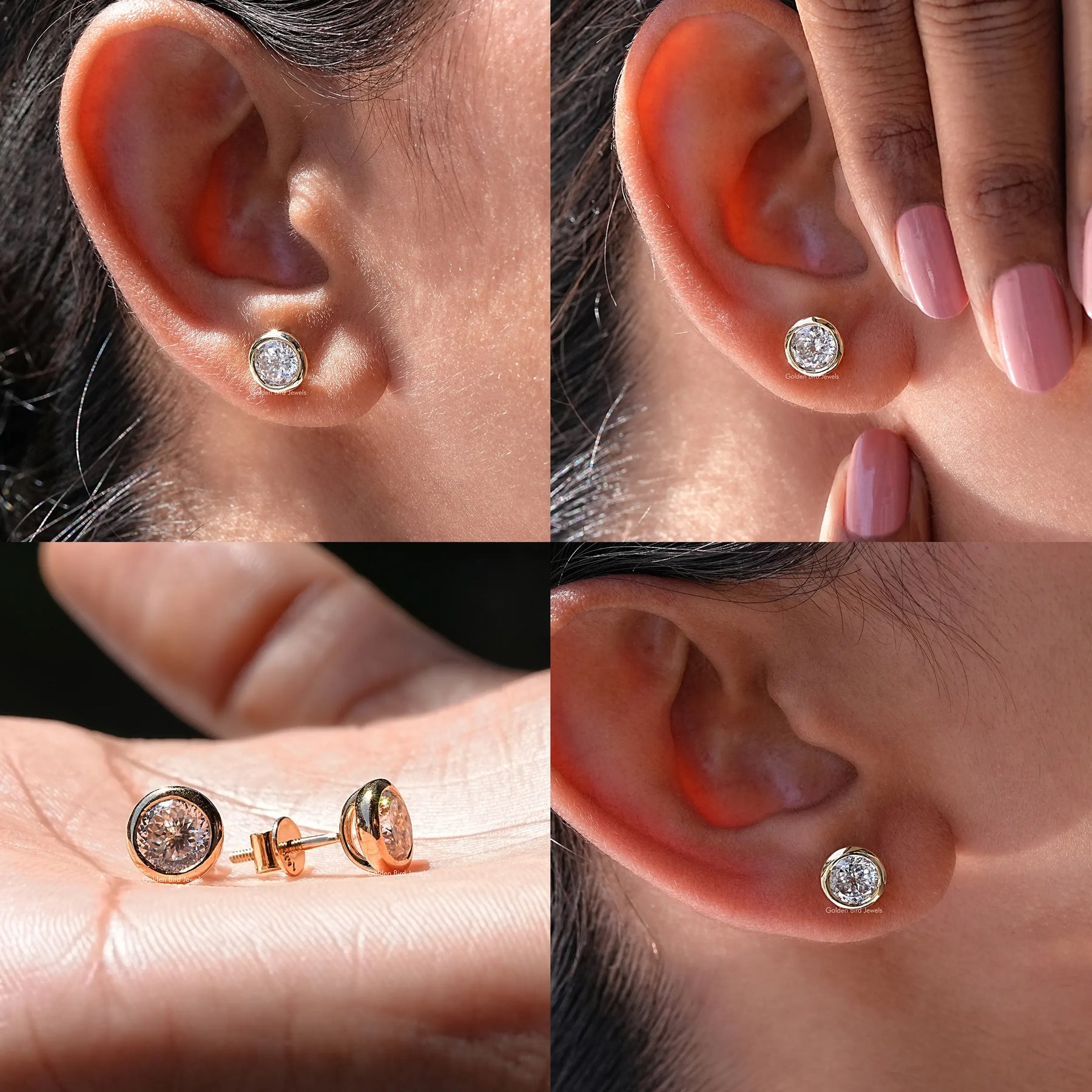 4 pics in different types of stud  earrings 