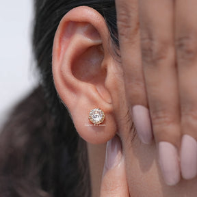 Front view of Round Cut Moissanite Stud Earrings
