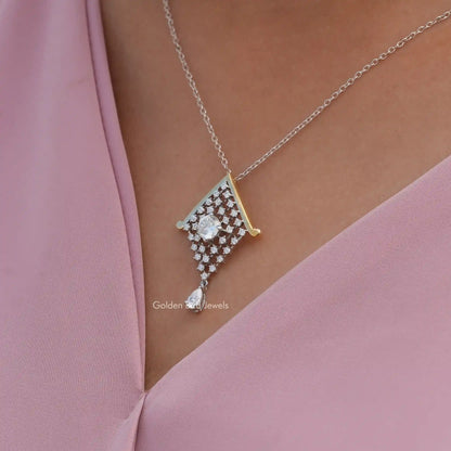 In front view of moissanite portuguese cut pendant