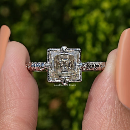 Old Mine Princess Cut Moissanite Solitaire Ring