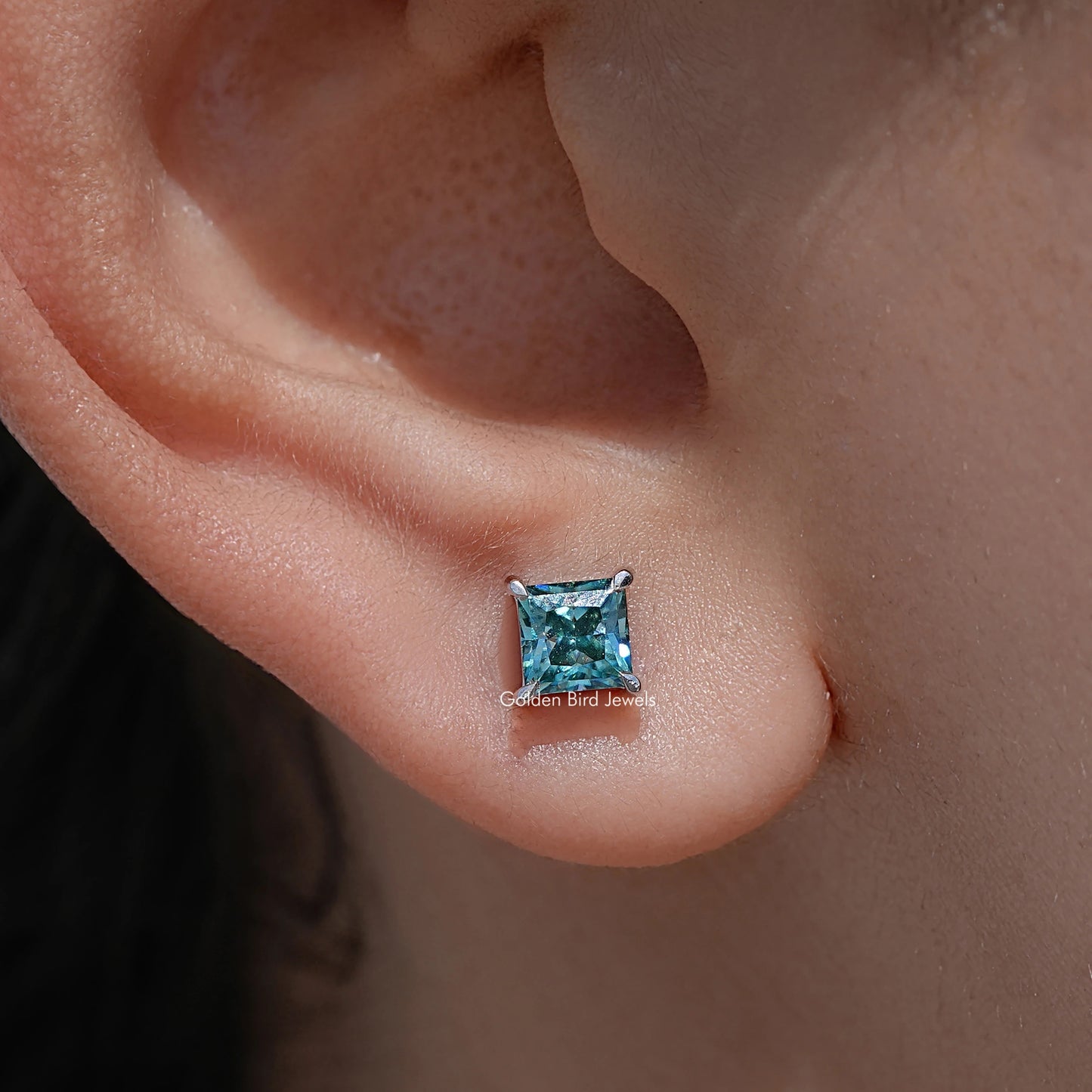 Princess Cut Moissanite Gemstone Screw Back Earrings