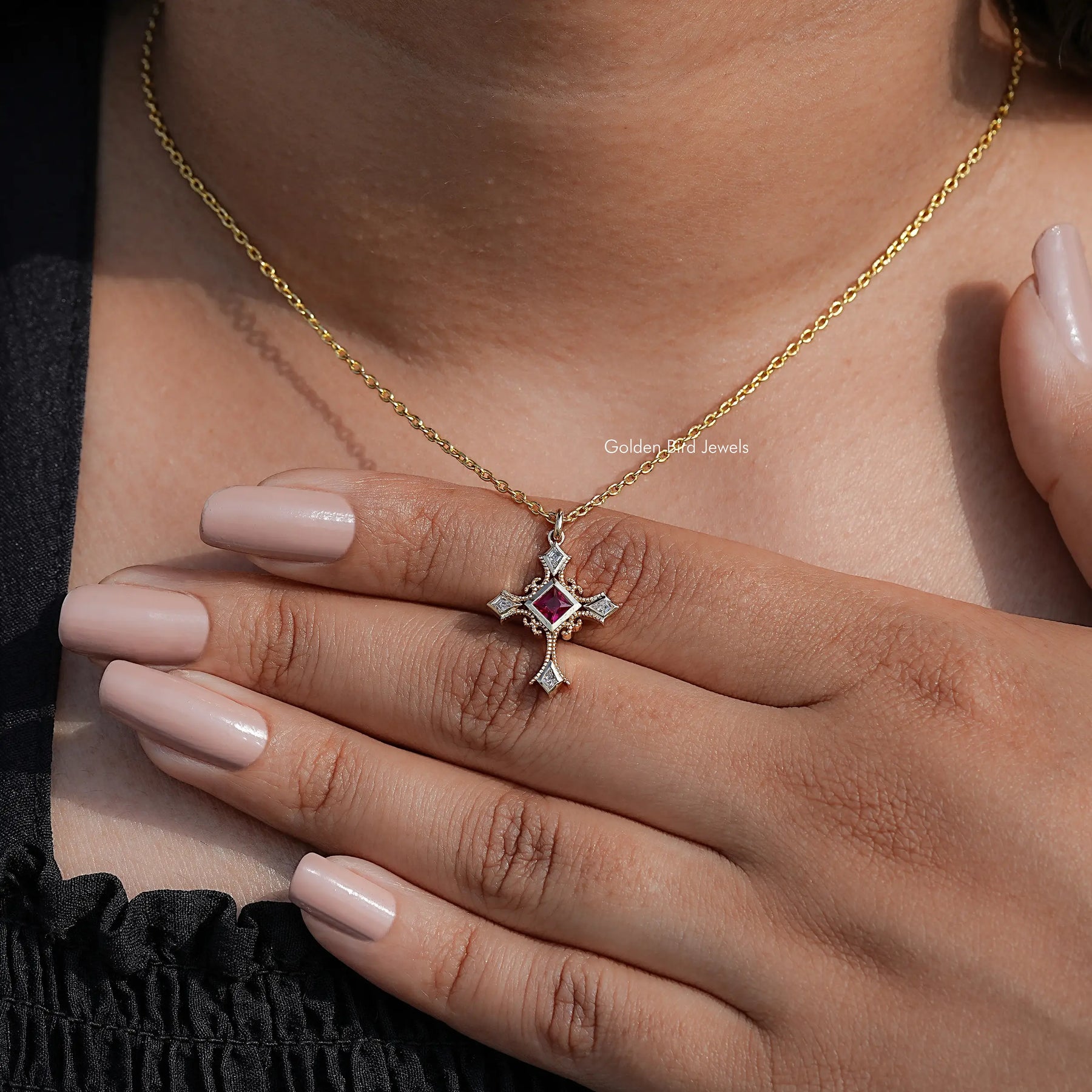 Criss Cross Princess Cut Gemstone Pendant